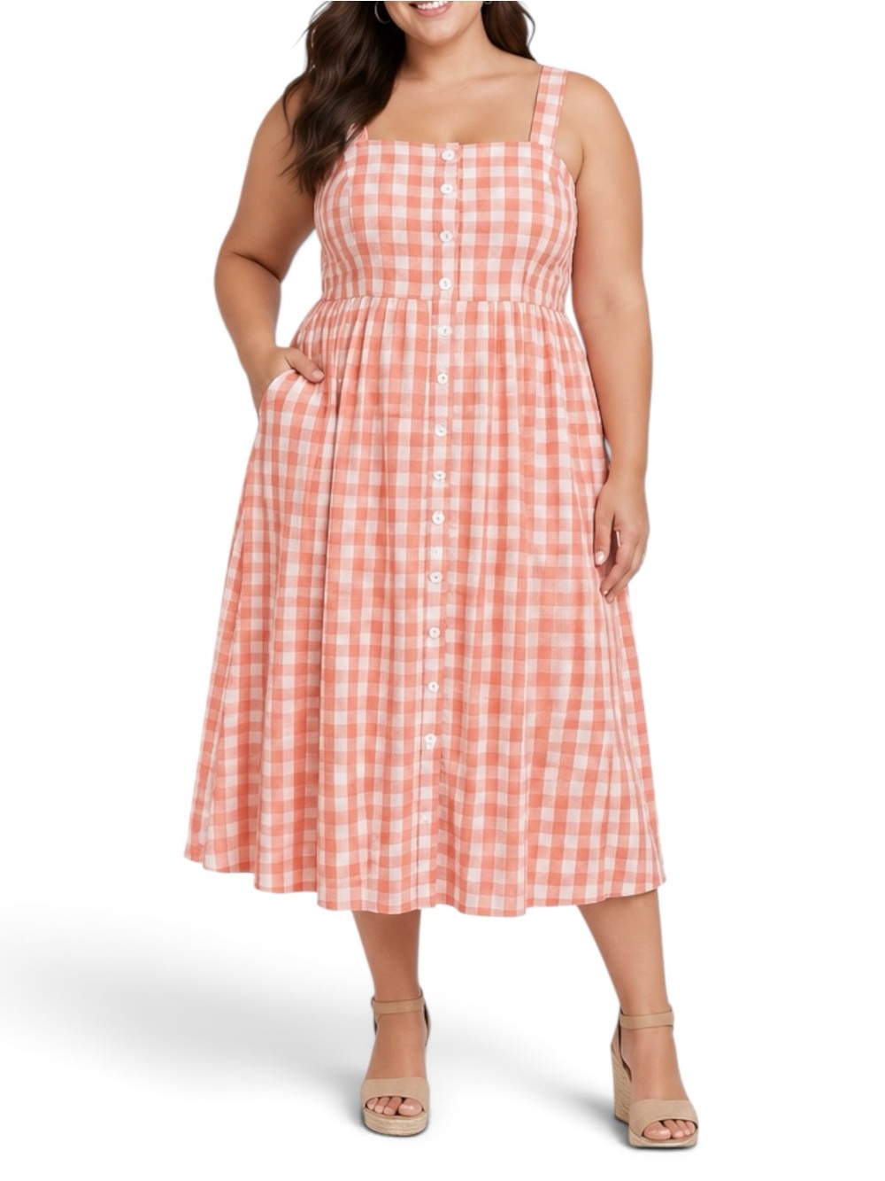 Torrid Seersucker Gingham Midi Dress 1X 14 16 NWT Button Front Smocked